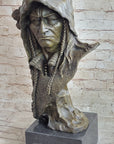 Native American Indian Chief Warrior in Bear Headdress Bonnet - Bronze Sculpture by Milo