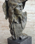 Native American Indian Chief Warrior in Bear Headdress Bonnet - Bronze Sculpture by Milo