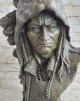 Native American Indian Chief Warrior in Bear Headdress Bonnet - Bronze Sculpture by Milo