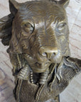Native American Indian Chief Warrior in Bear Headdress Bonnet - Bronze Sculpture by Milo