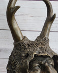 Native American Indian Shaman Man in Antler Headdress Bronze Sculpture Statue on Marble Base