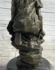 Native American Indian Warrior Squatting on Rock Bronze Sculpture Statue Marble Base
