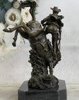 Large Arizona Cowboy Bronze Sculpture by Remington Cow Boy Figurine Figure Decor