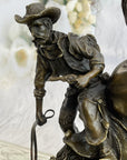 Large Arizona Cowboy Bronze Sculpture by Remington Cow Boy Figurine Figure Decor