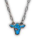 Lulu Cow Pendant Fashion Necklace - Turquoise