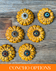 Yellow Daisy Leather Flowers - 1" Crystal Conchos - Options
