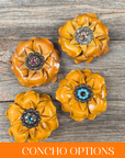 Yellow Gardenia Leather Flowers - 1" Crystal Conchos - Options