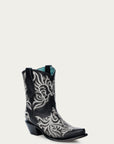 Z5305 - WOMEN'S WHITE EMBROIDERY BLACK ANKLE SNIP TOE COWBOY BOOT