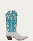 Z5390 - WOMEN'S TURQUOISE LASER OVERLAY WHITE SNIP-TOE COWBOY BOOT