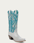 Z5390 - WOMEN'S TURQUOISE LASER OVERLAY WHITE SNIP-TOE COWBOY BOOT