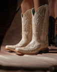 Z5444 - WOMEN'S BLUE AND RED EMBROIDERY BONE SQUARE TOE COWBOY BOOT