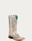 Z5444 - WOMEN'S BLUE AND RED EMBROIDERY BONE SQUARE TOE COWBOY BOOT