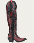 Z5453 - WOMEN'S RED EMBROIDERY AND OVERLAY WITH FRINGE TALL TOP POINTED LAMB COWBOY BOOT