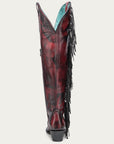 Z5453 - WOMEN'S RED EMBROIDERY AND OVERLAY WITH FRINGE TALL TOP POINTED LAMB COWBOY BOOT