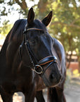 The Tuscany Black Leather Rolled Leather Snaffle Bridle with Removable Flash