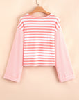 Colorblock Stripe Textured Dropped Long Sleeve Top
