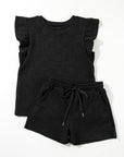 Pearl Textured Ruffled Sleeve Tee and Shorts Set