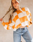 Checker Bishop Sleeve Sweater
