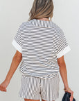Chloe Stripe V Neck Tee Short Set