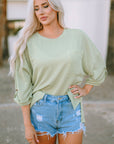 Jade Ribbed Roll-tab Sleeve Chest Pocket Oversize Top