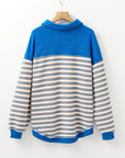 Stripe Buttoned Collared V-Neck Drop Shoulder Top
