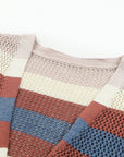 Stripe Colorblock Hollow-Out Cardigan