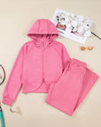 Solid Zip Up Hoodie and Pants Set