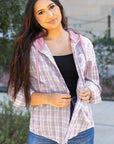 Checker Button-Up Chest Pocket Hooded Shacket
