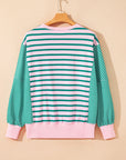 Stripe Colorblock Patchwork Side Slit Sweatshirt