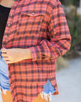 Plaid Long Sleeve Side Split Distressed Shirt