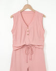 Linda Ribbed Button V Neck Set