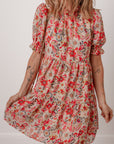 Floral Frilled Neck Mini Dress