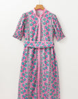 Zariyah Floral Shirred Buttoned Front Midi Dress