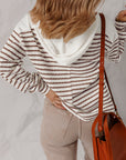 Ayla Stripe Textured Hooded Long Sleeve Top