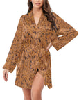 Tooled Leather Print Bronc Women's Long Sleeve Belted Satin Feel Dressing Lounge Robe