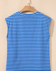 Stripe Ribbed Cap Sleeve T-Shirt