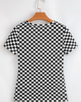 Checker Ribbed Knit Crewneck T-Shirt