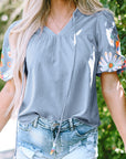 Floral Embroidered Puff Sleeve Blouse
