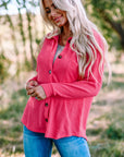 June Waffle Knit Button Up Casual Shirt