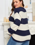 Plus Size Stripe Colorblock Drop Shoulder Sweater