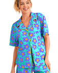 Flower Print Buttoned Shirt And Drawstring Waist Pajama Set