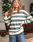 Rose Stripe Crew Neck Pullover Sweatshirt