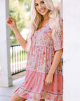 Paislee Hibiscus Floral Print Ruffle Mini Dress