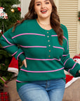 Plus Size Stripe Half Button Drop Shoulder Sweater