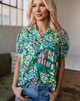 Ellianna Geometric Puff Sleeve Blouse