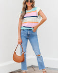 Yasmin Striped Flutter Sleeve Patchwork Top