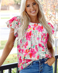 Marlee Floral Flutter Sleeve Casual Blouse