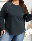 Plus Size Solid Ribbed Edge Studded Mineral Wash Top
