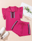 Sol Striped Detail Flutter Sleeve Zipped Collar Short Set