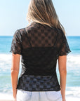 Megan Sheer Mesh Mock Neck Lettuce Top